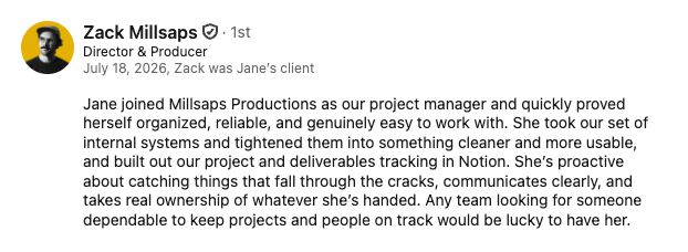 LinkedIn recommendation from Zack Millsaps